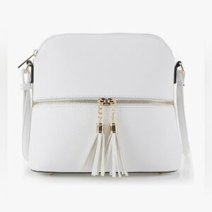 White Crossbody Bag with Gold Details
